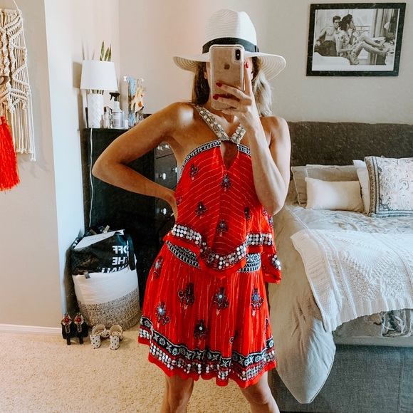 Free People Dresses & Skirts - Rare Free People coral bohemian embellished dress